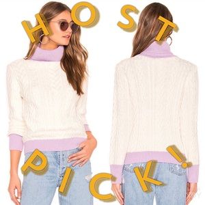 TULAROSA Color Block Cable Knit Turtleneck Sweater